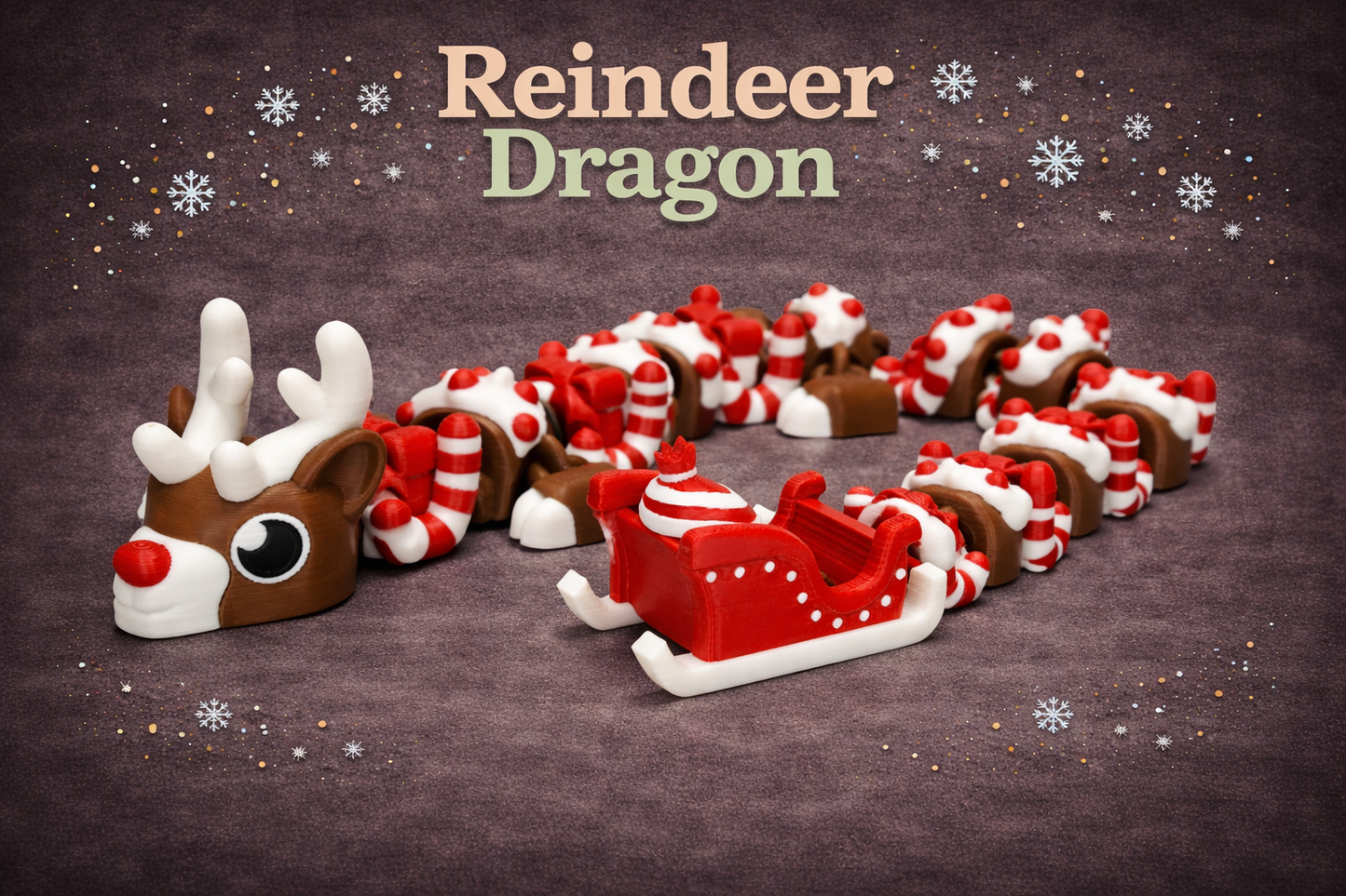Toy reindeer dragon with a sleigh on a dark background