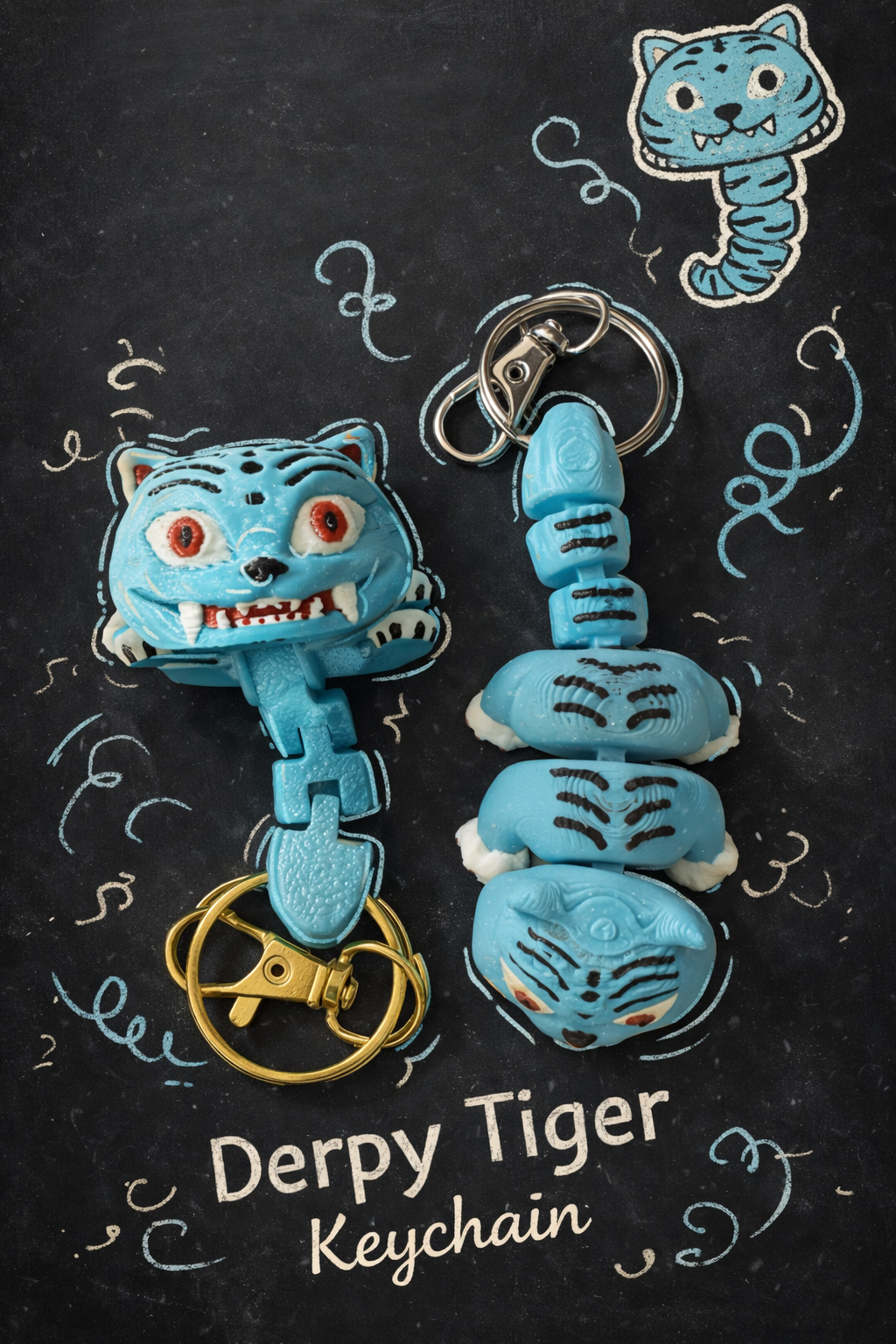 Flexi Derpy Tiger keychain - Layered Vibes LLC