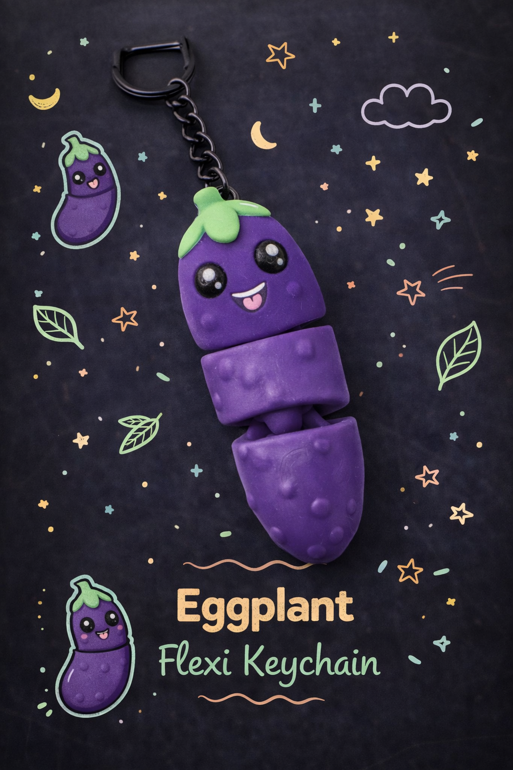 Flexi Eggplant Keychain - Layered Vibes LLC