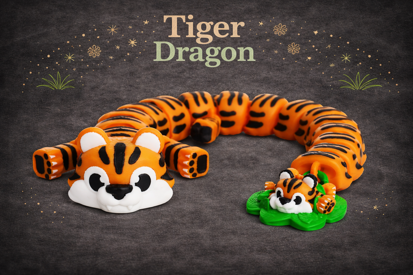 Toy tiger dragon on a dark background with 'Tiger Dragon' text